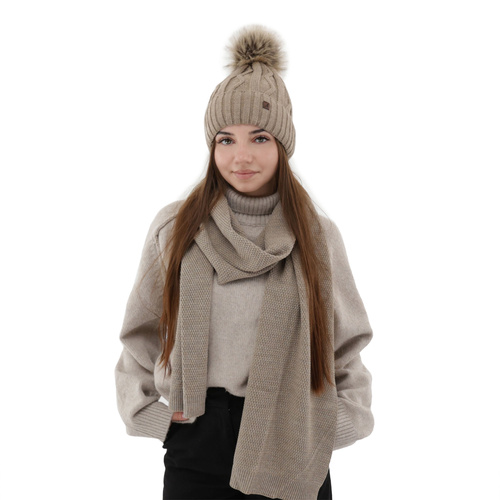 Écharpe d'hiver femme, beige foncé, Agora