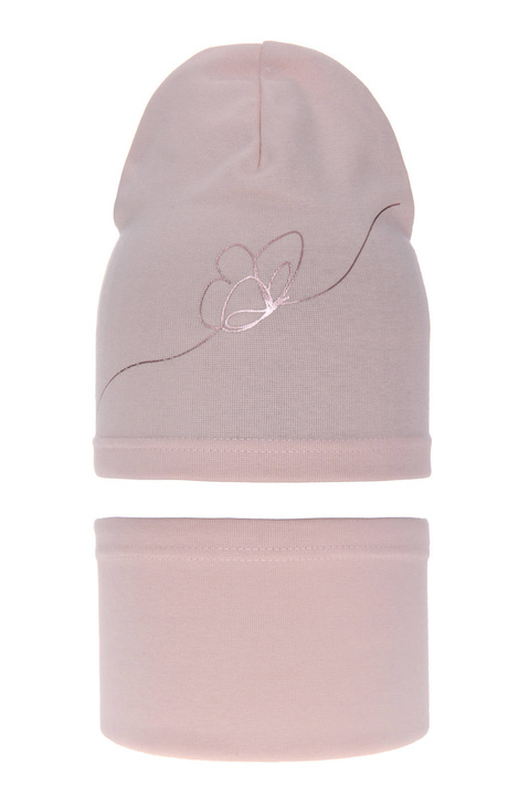Ensemble automne/printemps fille: bonnet et snood, rose, en coton, Jula