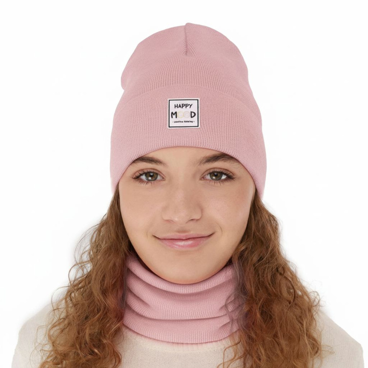 Ensemble automne/printemps fille: bonnet et snood, avec coton, rose, Mersila