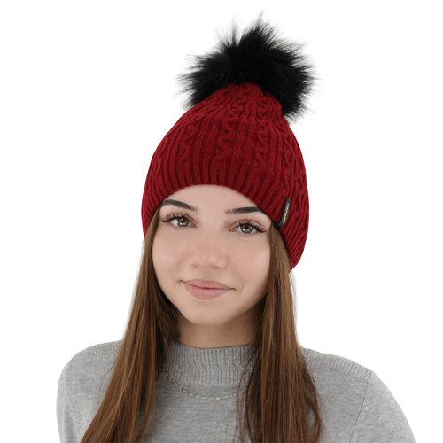 Bonnet d'hiver femme, bordo, avec pompon, Xena