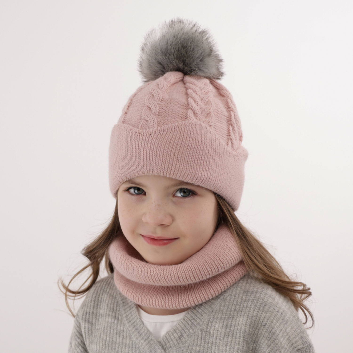 Ensemble d'hiver fille: bonnet et snood, noir, avec pompon, Etula