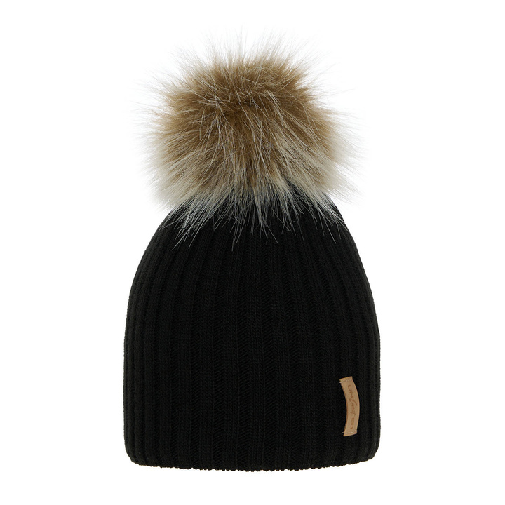 Bonnet d'hiver fille, noire, avec pompon, Werbena