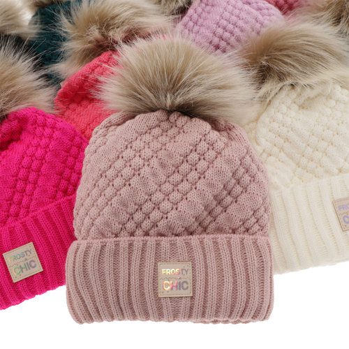 Ensemble d'hiver fille: bonnet et snood, noir, avec pompon, Alena