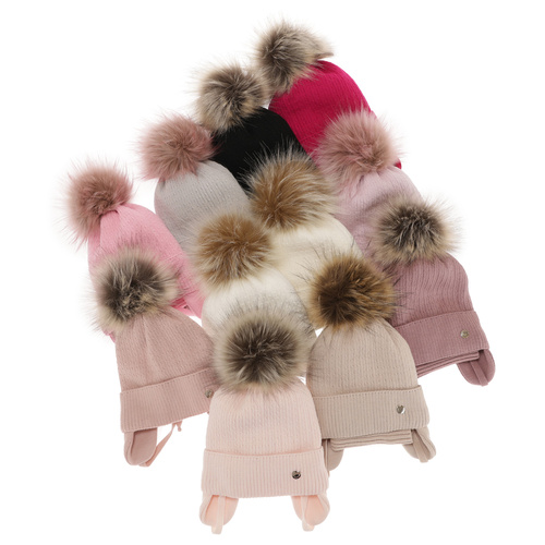Ensemble d'hiver fille: bonnet et snood, rose, avec pompon, avec liens, Debra