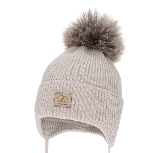 Bonnet d'hiver garçon, avec liens, 100% Laine Mérinos, camel, Jergen