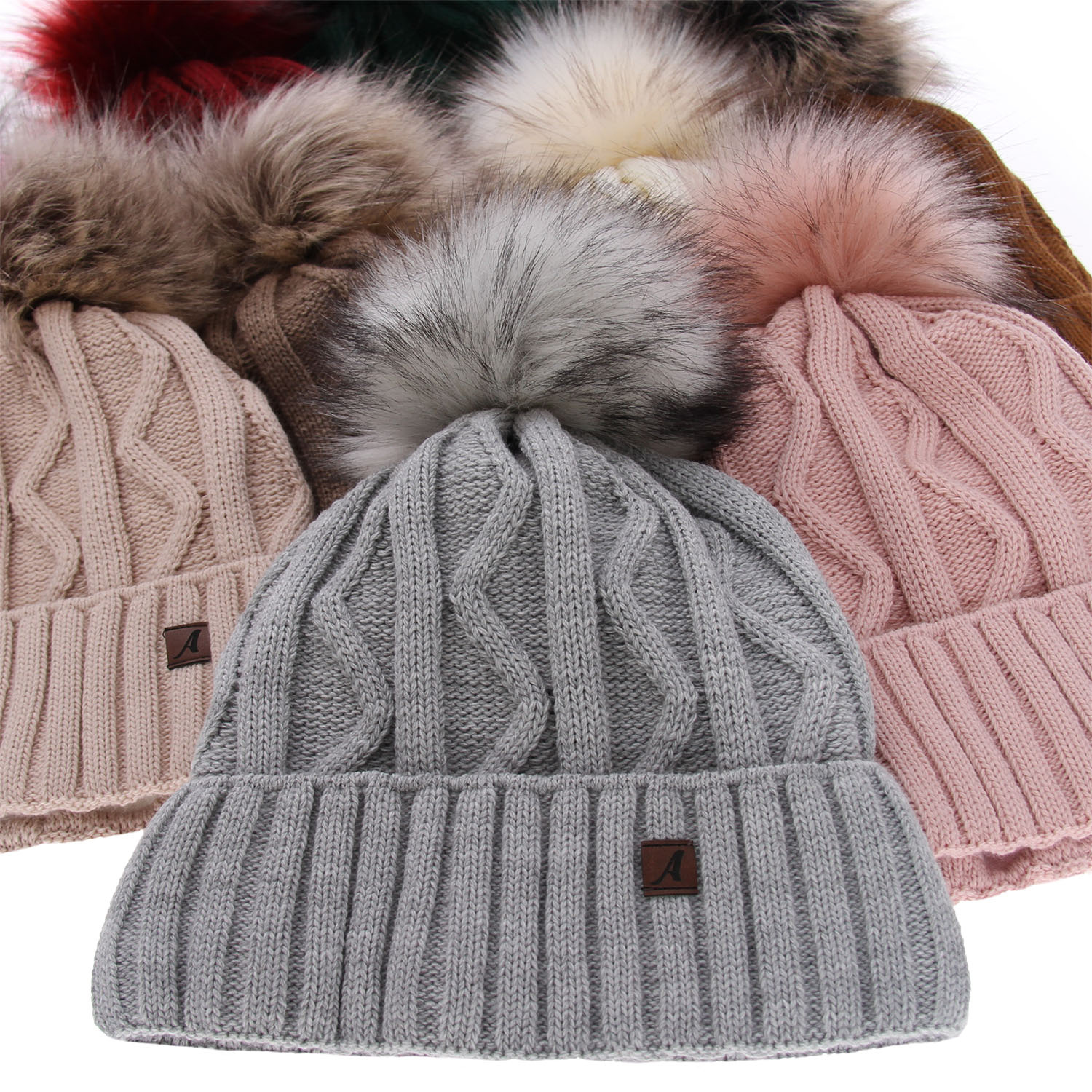 Bonnet d'hiver femme, rose, avec pompon, Renika