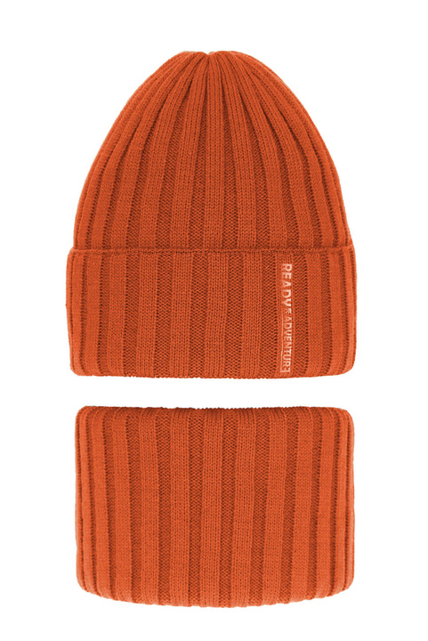 Ensemble d'hiver garçon: bonnet et snood, orange, avec pompon, Livido