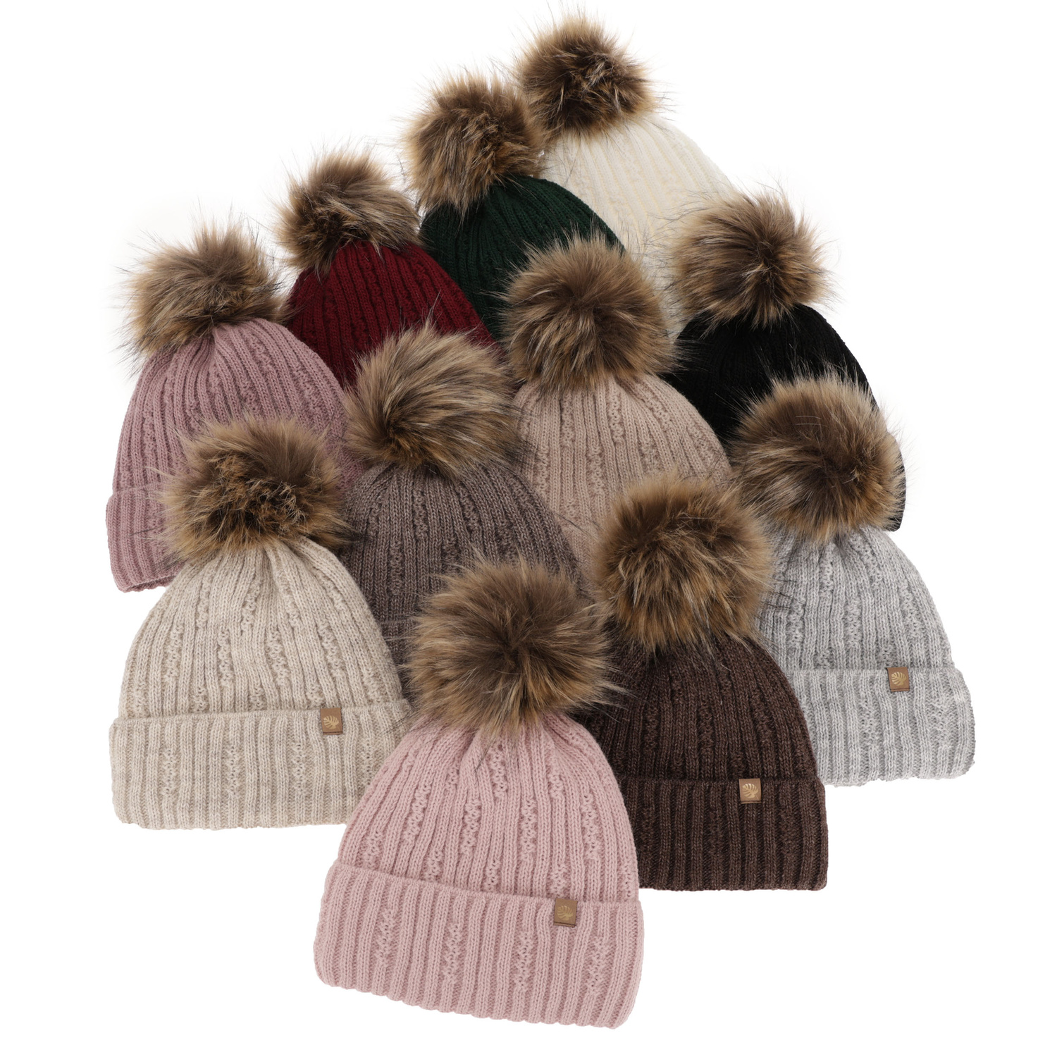 Bonnet d'hiver femme, vert, avec pompon, Savona