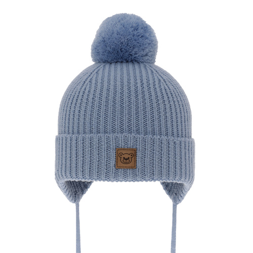 Bonnet d'hiver garçon, bleu clair, avec laine mérinos, doublé de polaire, avec liens, Tofik