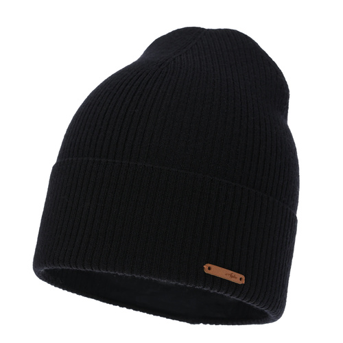 Bonnet automne/printemps femme, noir, 100% Laine Mérinos, Flerra