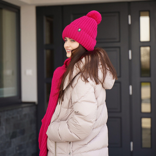 Ensemble d'hiver femme: bonnet et écharpe, violet, avec pompon, Lupita