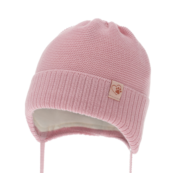 Bonnet d'hiver fille, rose, avec liens, avec laine mérinos, Dari