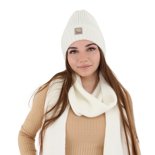 Écharpe d'hiver femme, blanc, Avec laine mérinos, Loretta