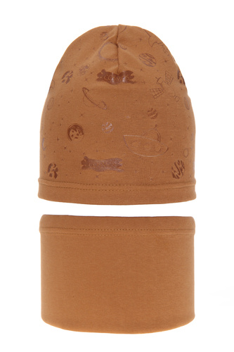 Ensemble automne/printemps garçon: bonnet et snood, camel, coton, Kosmos