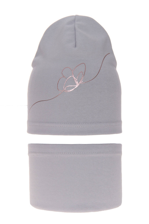 Ensemble automne/printemps fille: bonnet et snood, gris, en coton, Jula