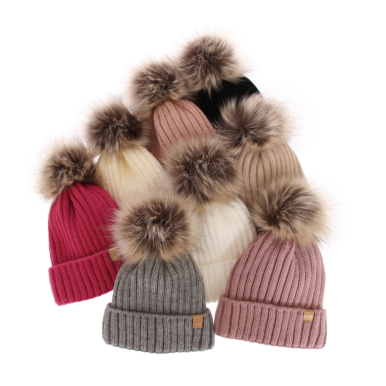 Bonnet d'hiver femme, beige, avec pompon, Europa