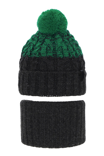 Ensemble d'hiver garçon: bonnet et snood, gris, avec pompon, Travis