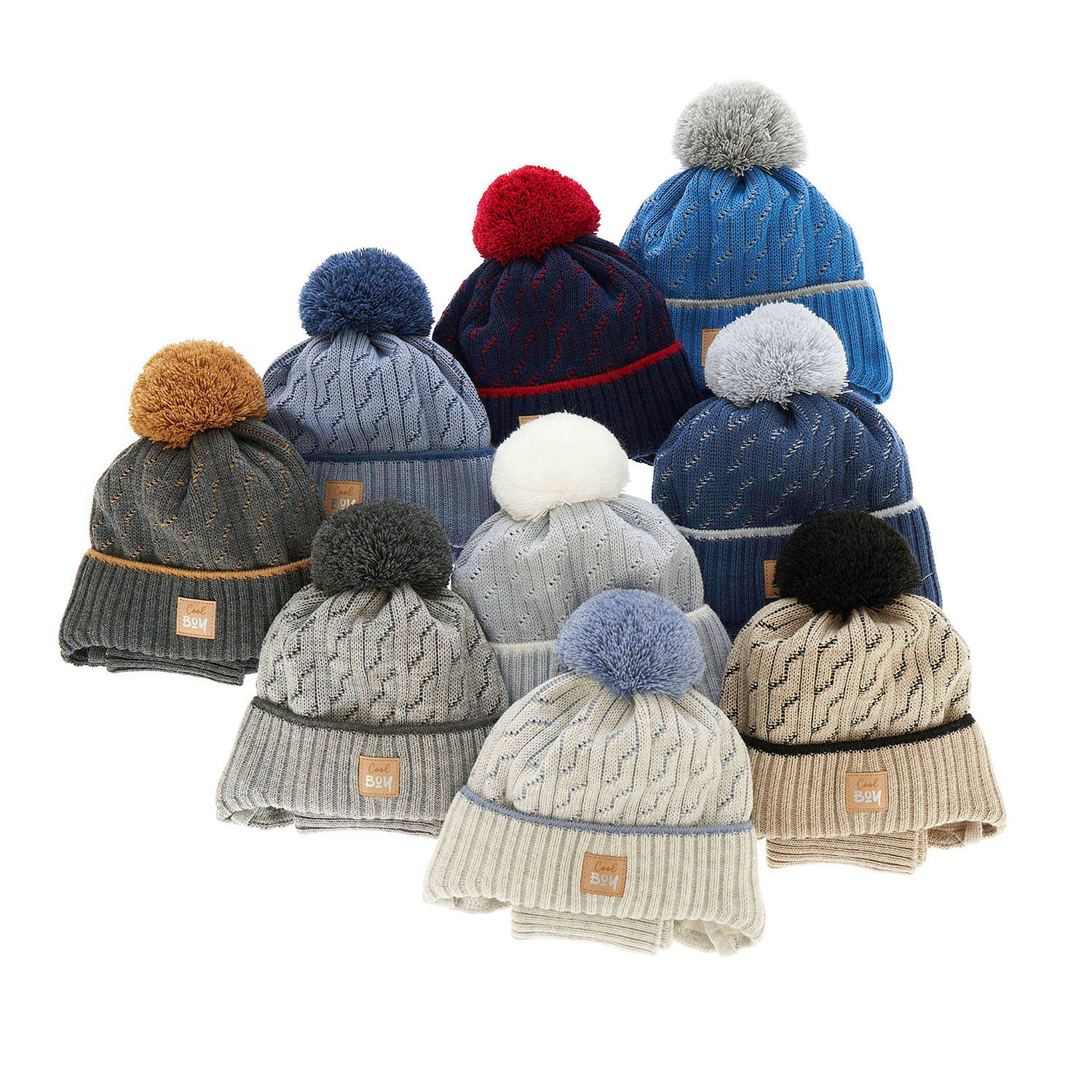 Ensemble d'hiver garçon: bonnet et snood, bleu, avec pompon, avec liens, Pikolo