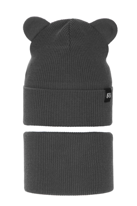 Ensemble automne/printemps garçon: bonnet et snood, avec coton, gris, Grajan