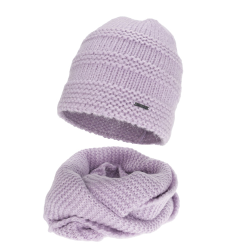 Ensemble d'hiver femme: bonnet et snood, violet, avec laine mérinos, Driva