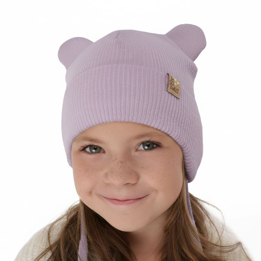 Bonnet automne/printemps fille, violet, avec liens, Noemi