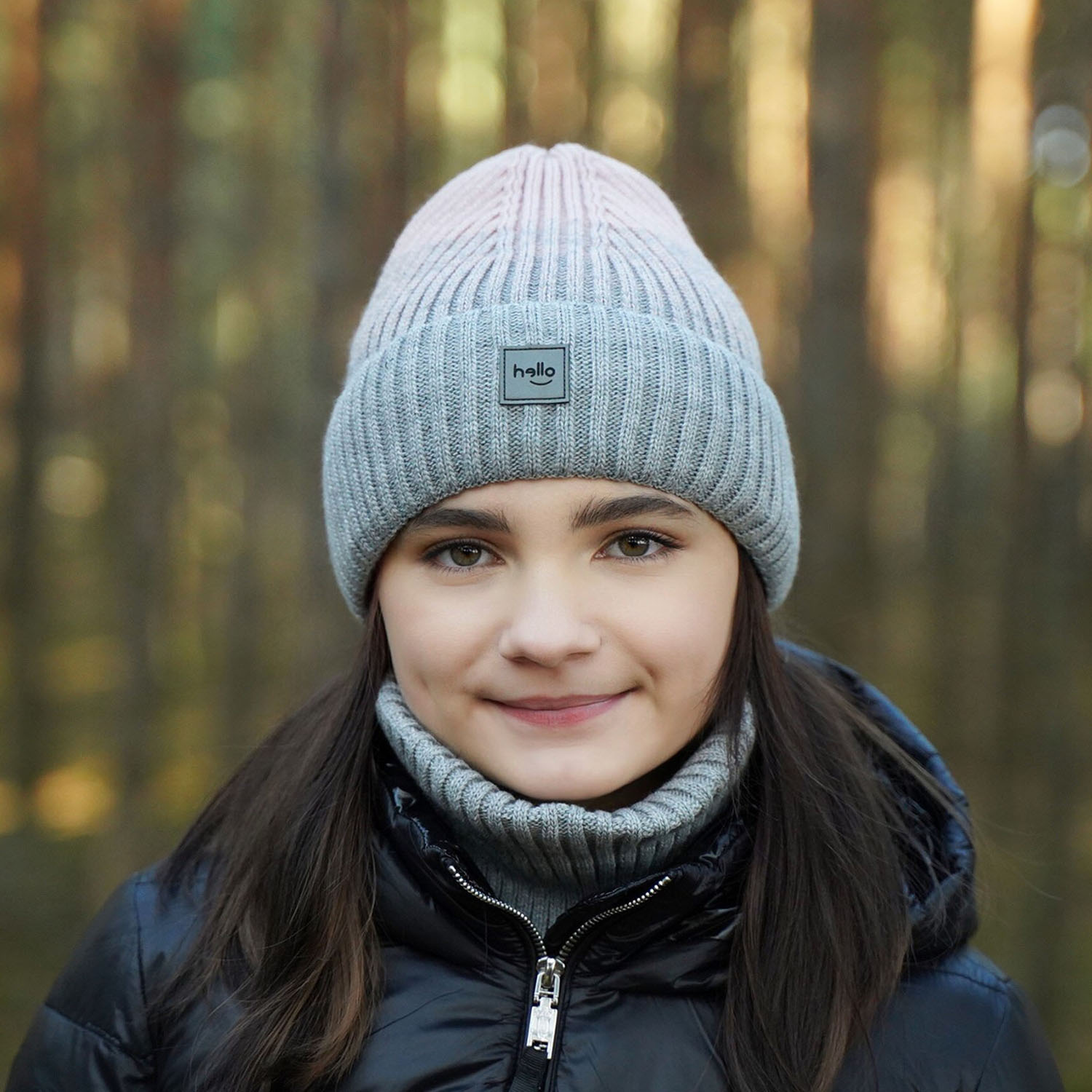 Ensemble d'hiver fille: bonnet et snood, noir, Tasha