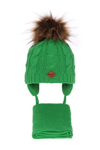 Ensemble d'hiver garçon: bonnet et écharpe, vert, avec pompon, Minor