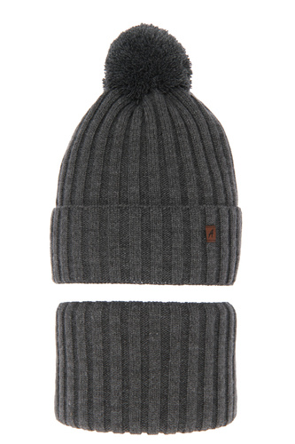Ensemble d'hiver garçon: bonnet et snood, gris, avec pompon, Wiliam