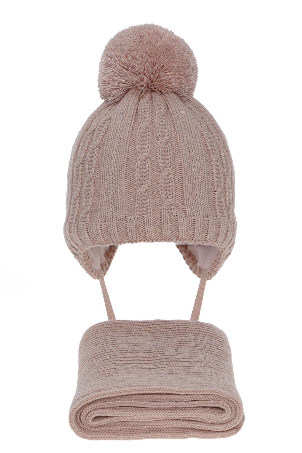 Ensemble d'hiver fille: bonnet et écharpe, rose, avec pompon, Candy