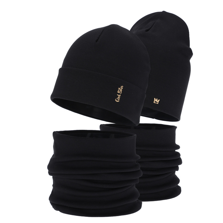 Ensemble automne/printemps fille: bonnet et snood, noir, en coton, Carina