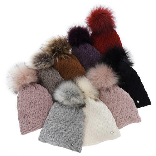 Bonnet d'hiver femme, hiver, rose, avec pompon, Kaskada