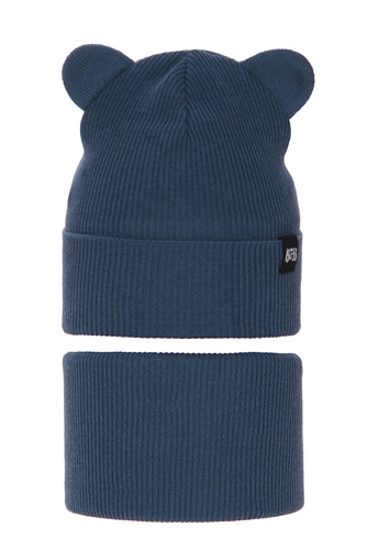 Ensemble automne/printemps garçon: bonnet et snood, avec coton, bleu, Grajan
