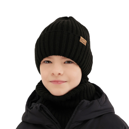 Ensemble d'hiver garçon: bonnet et snood, gris, avec laine mérinos, Karmin