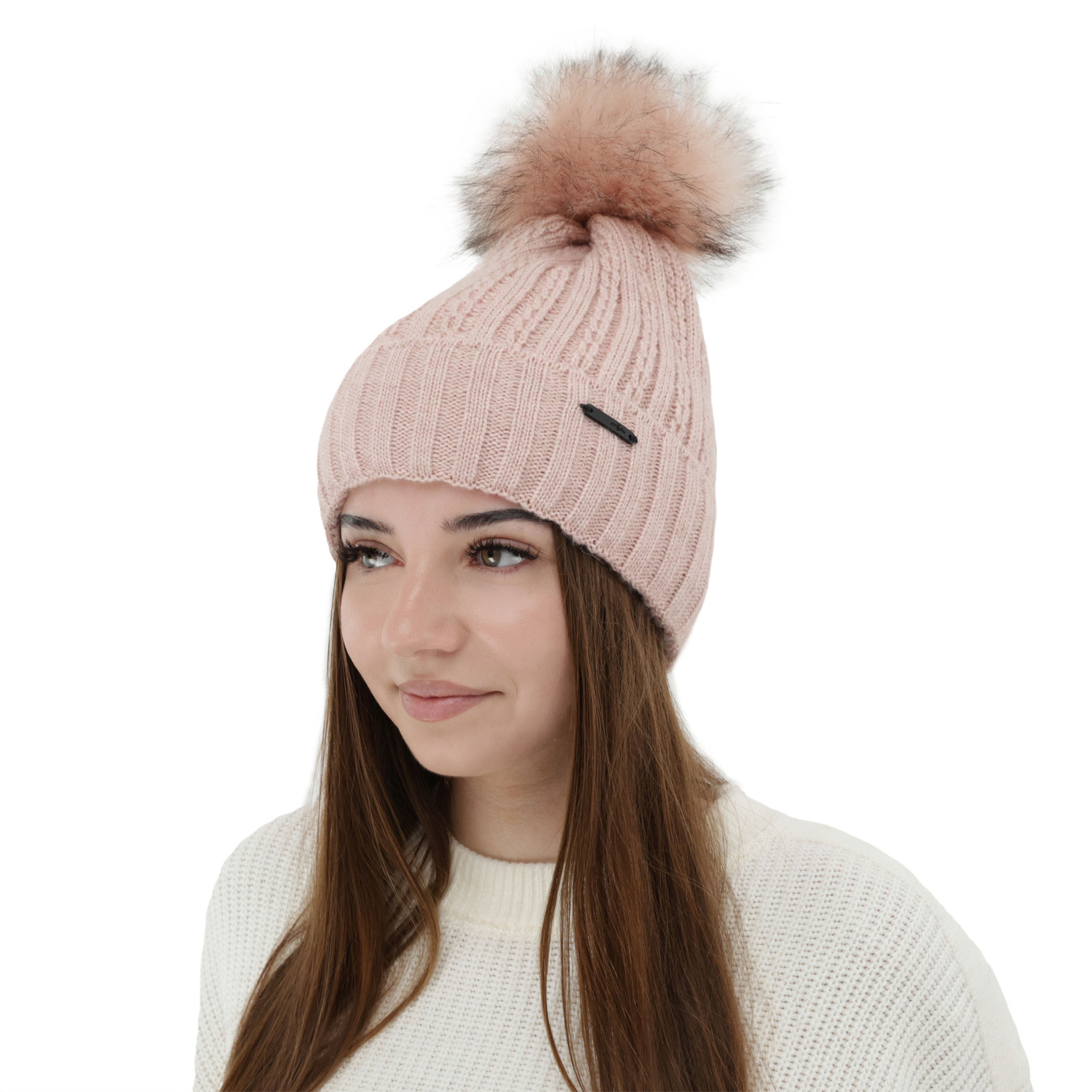 Bonnet d'hiver femme, bordé, avec pompon, Karizma