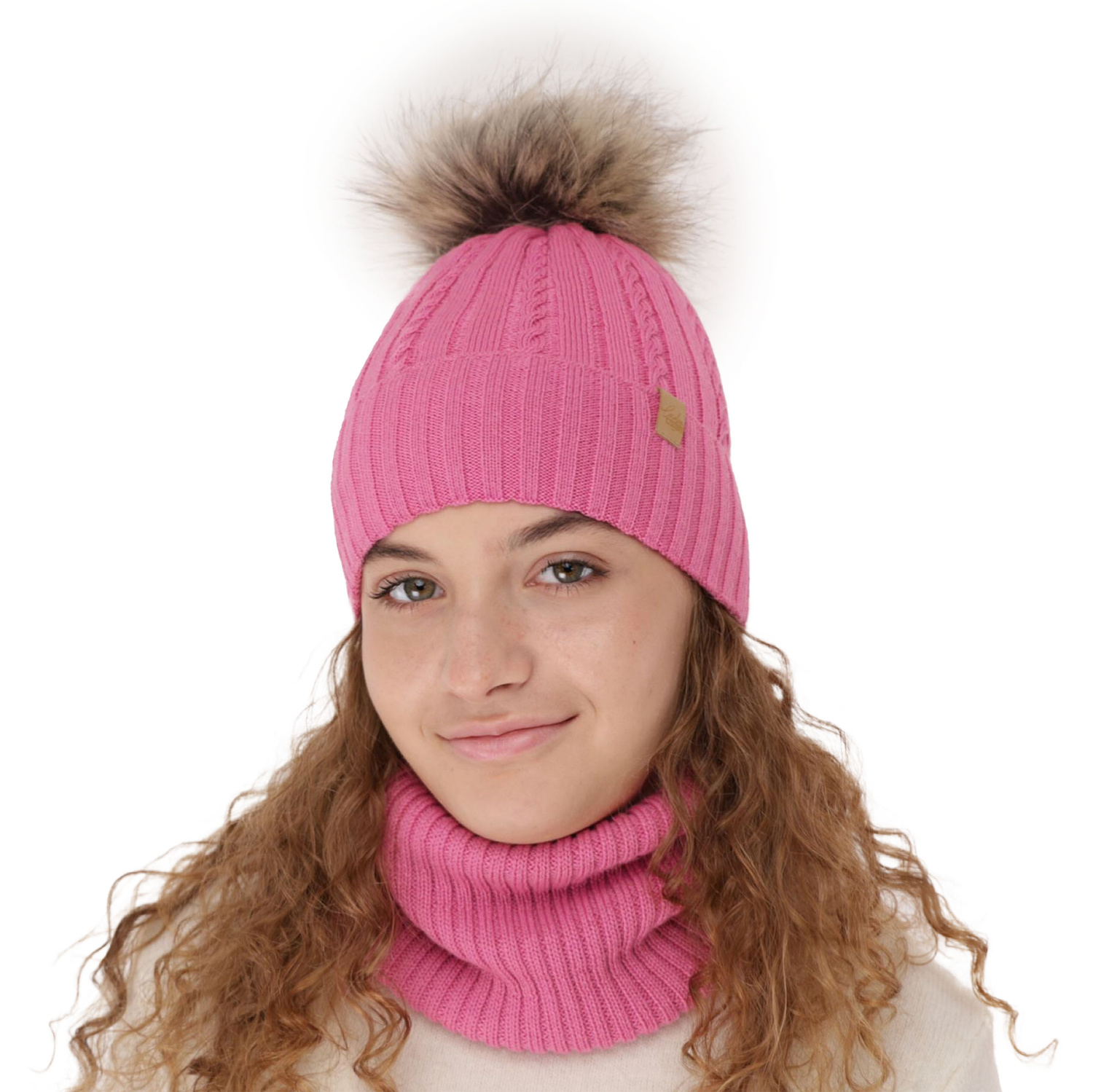 Ensemble d'hiver fille: bonnet et snood, violet, avec laine mérinos, Mirabel