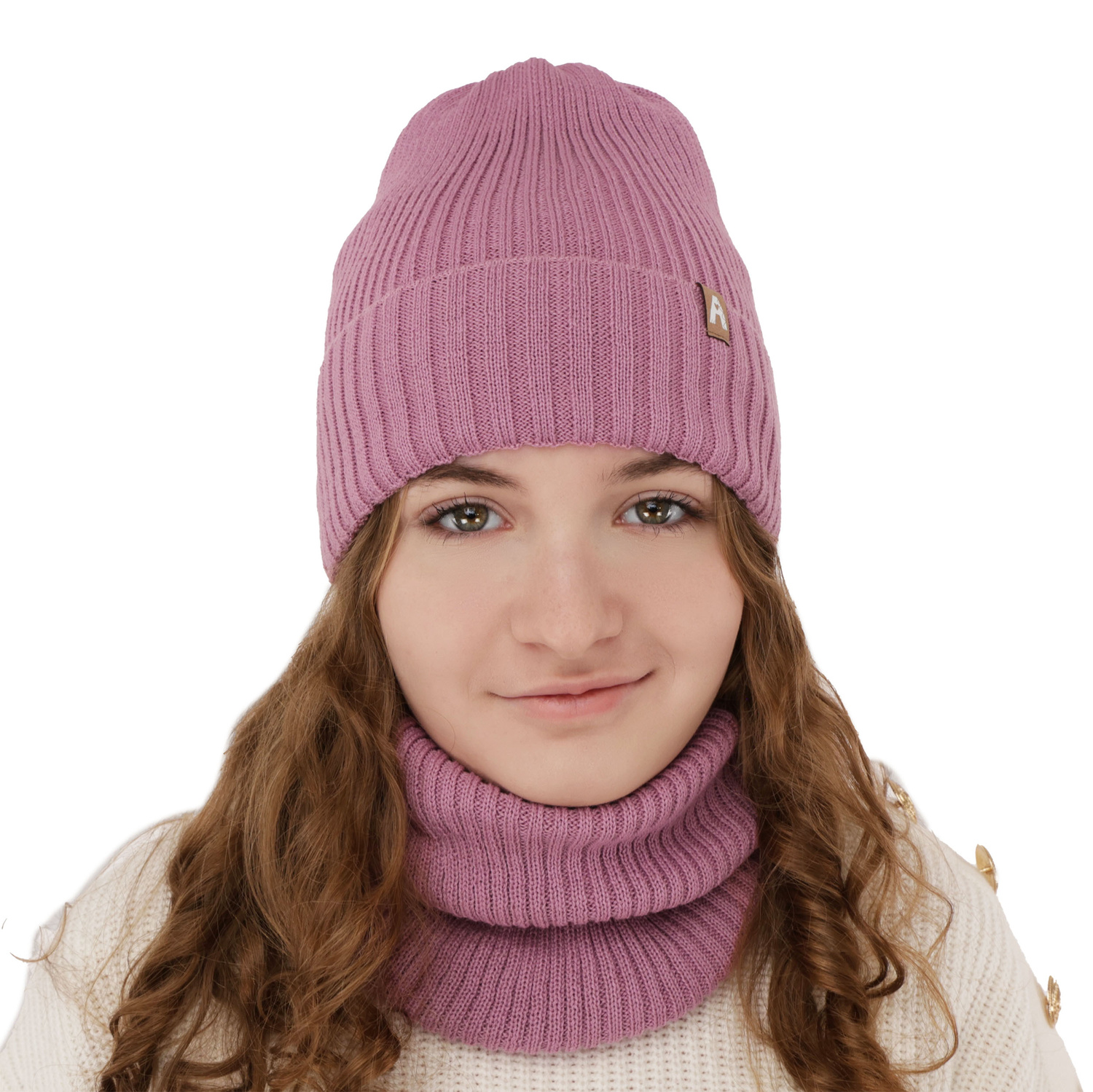 Ensemble d'hiver fille: bonnet et snood, noir, avec laine mérinos, doublé de polaire, Peggy