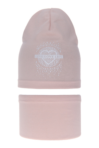 Ensemble automne/printemps fille: bonnet et snood, rose, en coton, Esmeralda