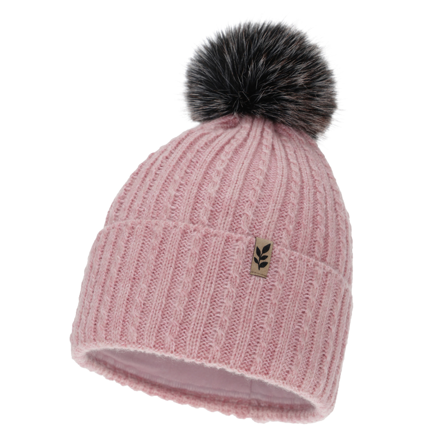 Bonnet d'hiver femme, rose, avec pompon, Calista
