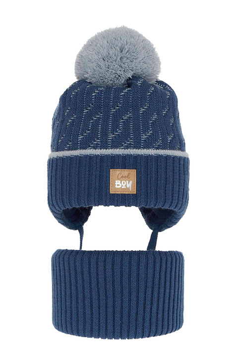 Ensemble d'hiver garçon: bonnet et snood, bleu, avec pompon, Pikolo