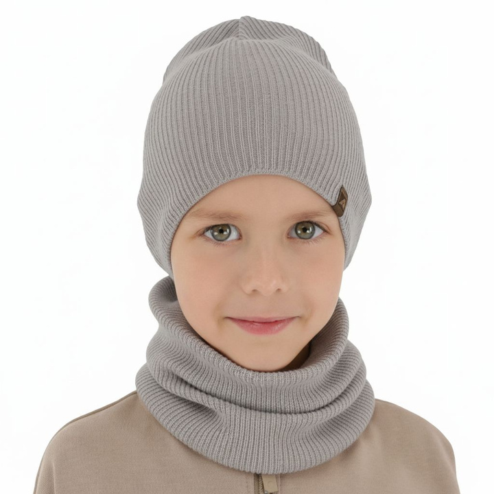 Ensemble automne/printemps garçon: bonnet et snood, avec coton, beige, Lucer