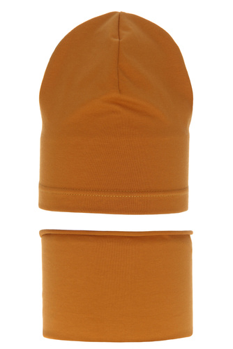 Ensemble automne/printemps garçon: bonnet et snood, miel, en coton, Hazel