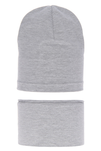 Ensemble automne/printemps garçon: bonnet et snood, gris, en coton, Hazel