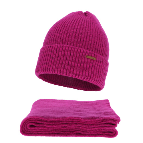 Ensemble d'hiver femme: bonnet et écharpe, amarante, avec laine mérinos, Seala