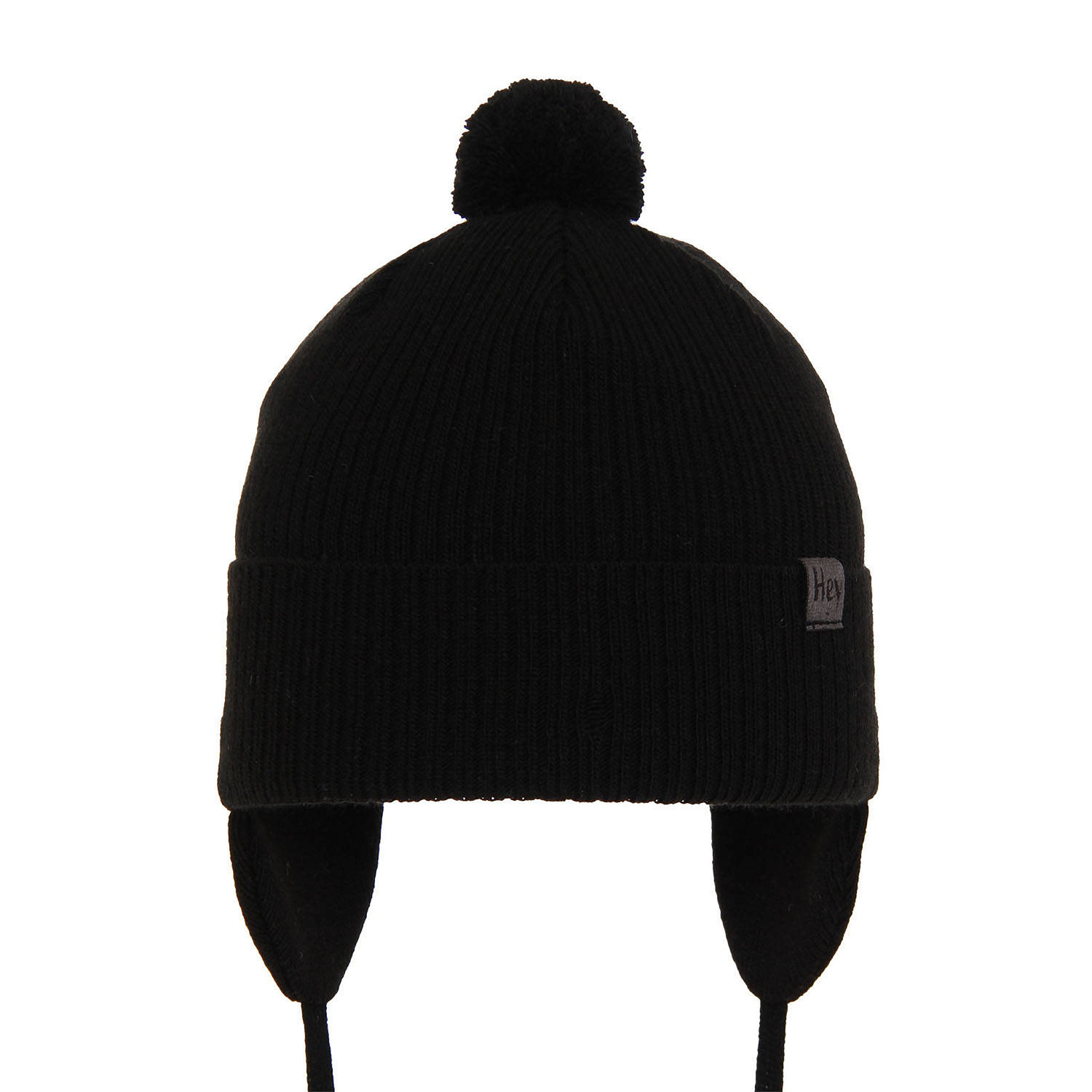 Bonnet automne/printemps garçon, noir, avec pompon, avec liens, Axel