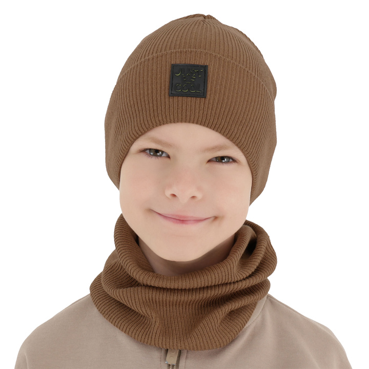 Ensemble automne/printemps garçon: bonnet et snood, avec coton, camel, Jonas