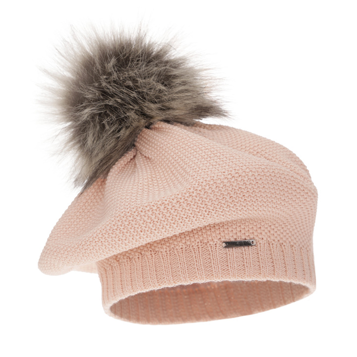 Beret d'hiver femme, rose, avec laine mérinos, Bonnie