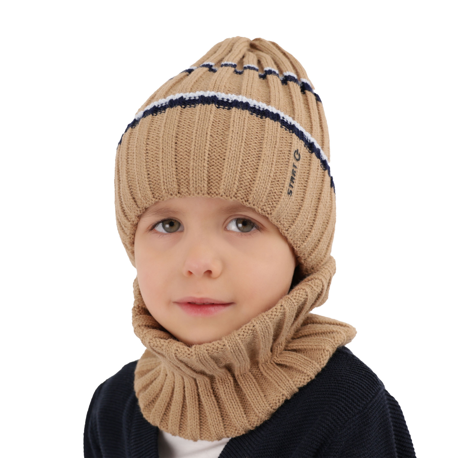 Ensemble d'hiver garçon: bonnet et snood, bleu marine, Bastien