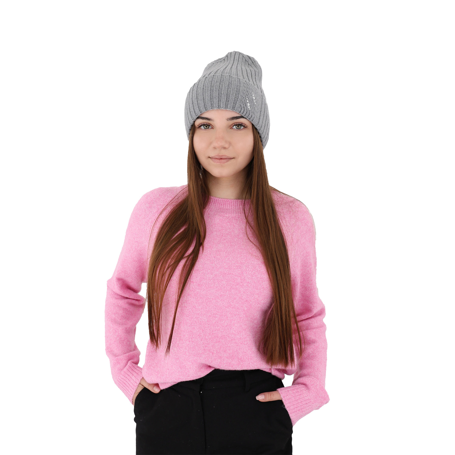 Bonnet d'hiver femme, gris, avec laine mérinos, Ariga