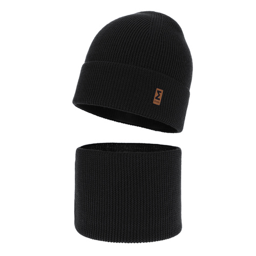Ensemble automne/printemps garçon: bonnet et snood, noir, avec laine mérinos, Bruce