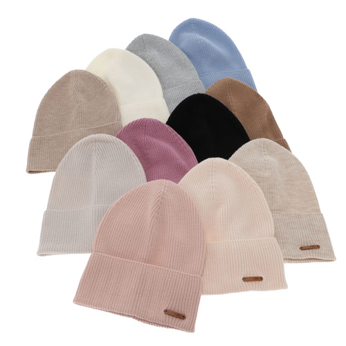 Bonnet automne/printemps femme, beige, 100% Laine Mérinos, Flerra